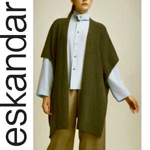 Eskandar Green Boucle Extrafine Wool Cashmere Tabard Cardigan Wrap Shawl Sweater